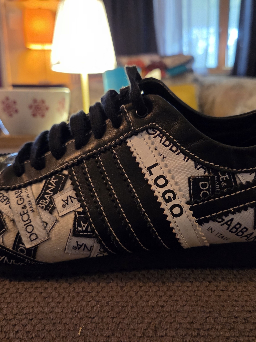 Dolce Gabbana Cream and Black Logo Sneakers Low Profile Bowling Silhouette READ - Picture 3 of 11